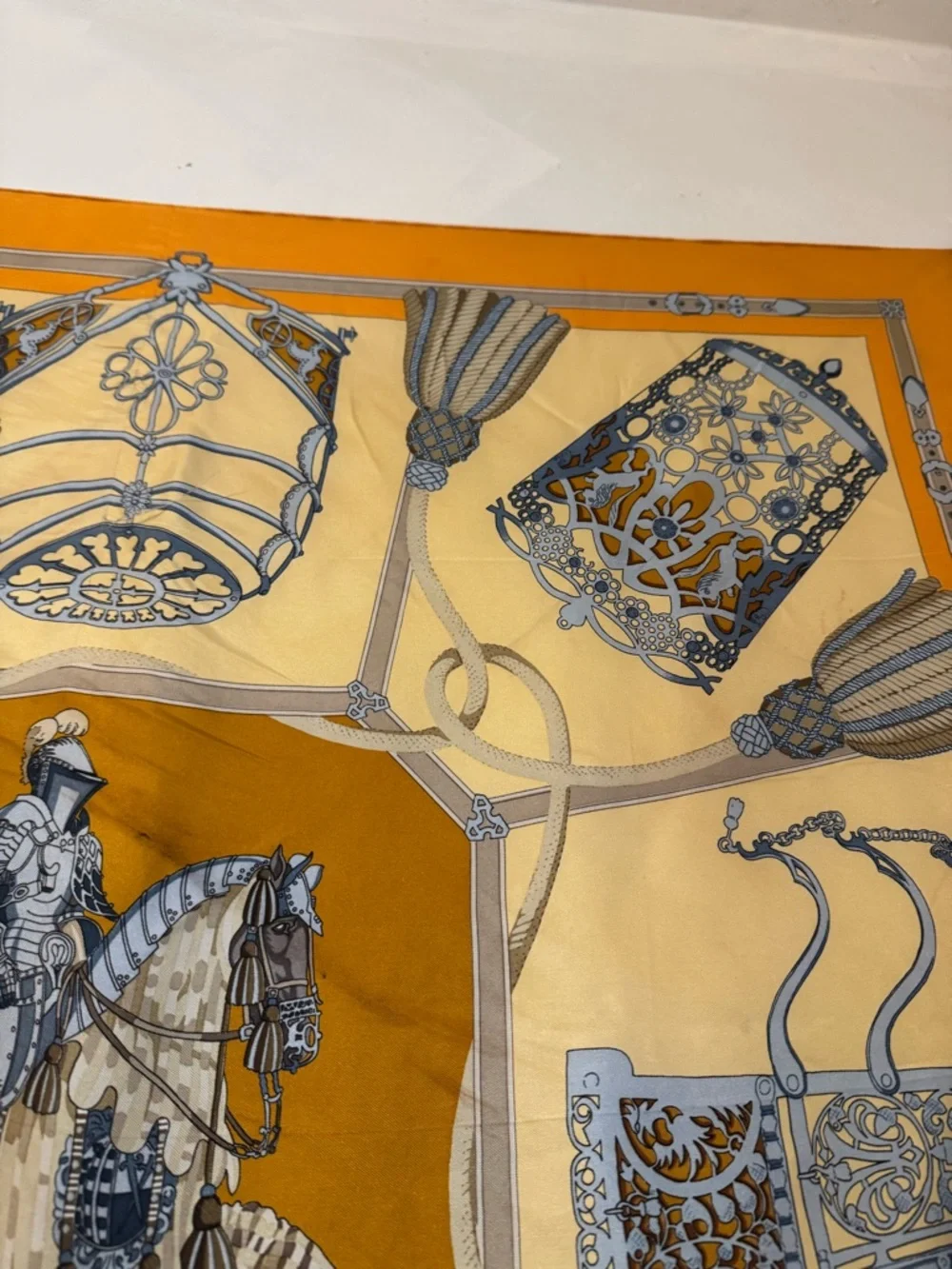 Hermes Yellow & Orange Silk Scarf with Equestrian Motif - Picture 5 of 5